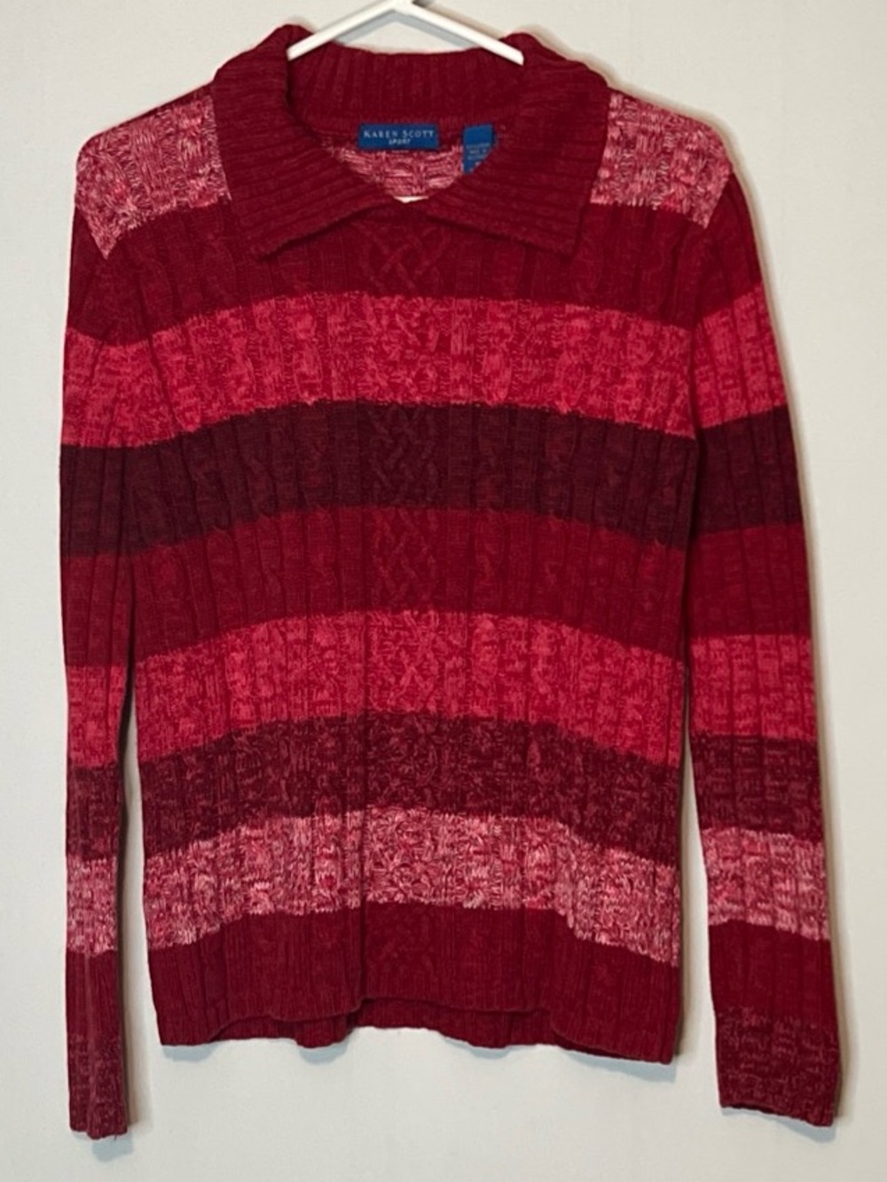 Karen Scott Sport Women’s Size M Striped Long Sleeve Cable Knit Sweater.